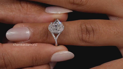 Oval Lab Diamond Ring, Split Shank Pave Engagement Ring
