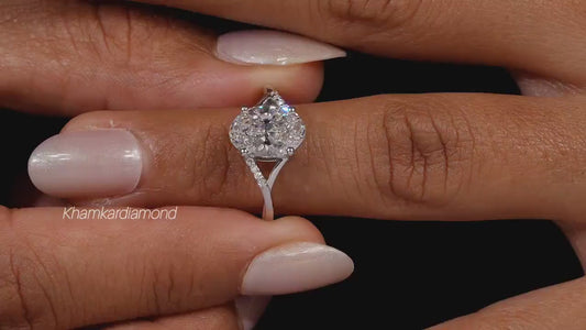 Oval Lab Diamond Ring, Split Shank Pave Engagement Ring
