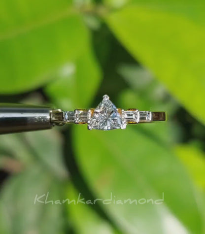 rillion Lab Diamond Ring, Baguette Side Engagement Ring, 14KT Gold Conflict Free