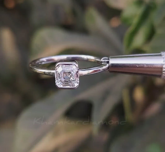 Asscher Lab Diamond Solitaire Ring, Bezel Set Engagement Ring