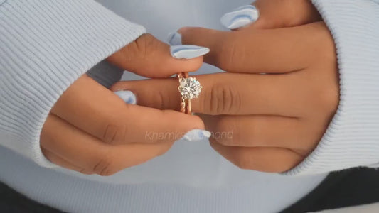 Round 3CT Lab Diamond Ring Set with Twisted Wedding Band