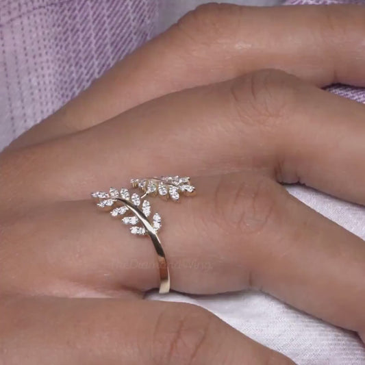 Nature Inspired Vine Ring for Women, Lab Diamond Leaf Ring