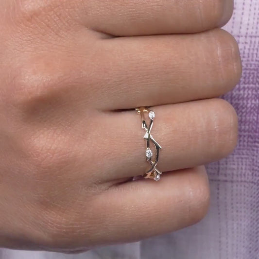 Art Deco Lab Grown Diamond Twig Engagement & Wedding Band