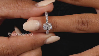Oval Lab Diamond Engagement Ring, Tapered Pave Wedding Ring