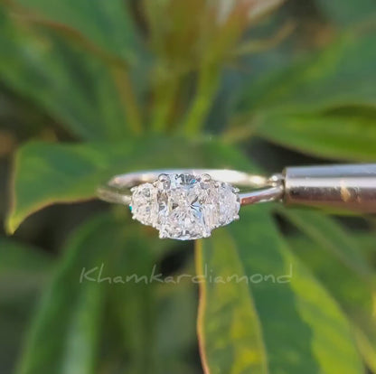 Three Stone Cushion Lab Diamond Half Moon Ring For Gift