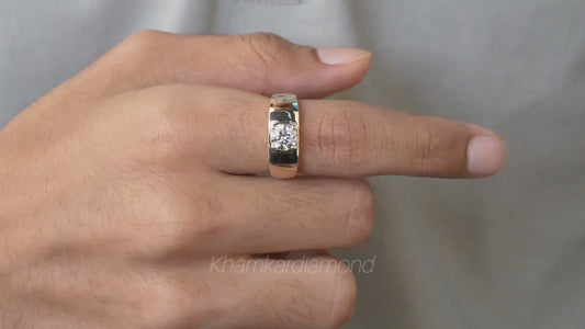 1.25CT Round Labgrown Diamond Solitaire Ring For Men Yellow Gold Round Diamond Engagement Ring CVD Lab Diamond Anniversary Ring Gift For Him