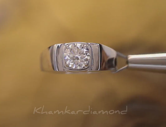 1.00Ct  Round Lab Grown Diamond Engagement Ring for Him, Men's Wedding Ring, Anniversary Gift for Him