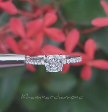 1Ct Cushion Lab Diamond Pave Engagement Ring Gift for Her