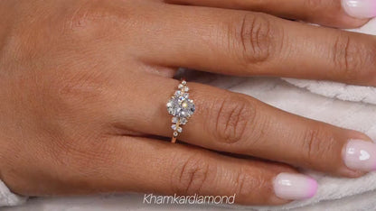 Oval Lab Diamond Engagement Ring | Snowdrift Cluster Wedding Ring