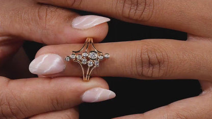 Round Diamond Bezel Set Designer Bubble Ring In 18k Gol