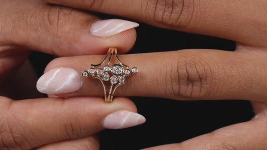 Round Diamond Bezel Set Designer Bubble Ring In 18k Gol