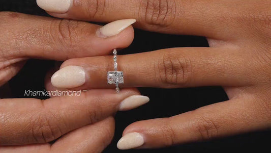 1CT Radiant Cut Lab Grown Diamond Engagement Ring with Hidden Halo