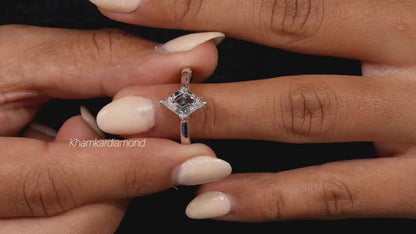 Lozenge Cut lab diamond tulip Halo Pave Engagement Ring